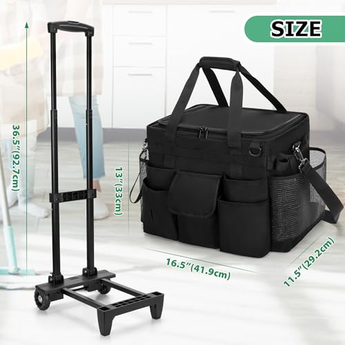 LoDrid Rolling Cleaning Caddy with Lid and Detachable Trolley, Black - color: Black