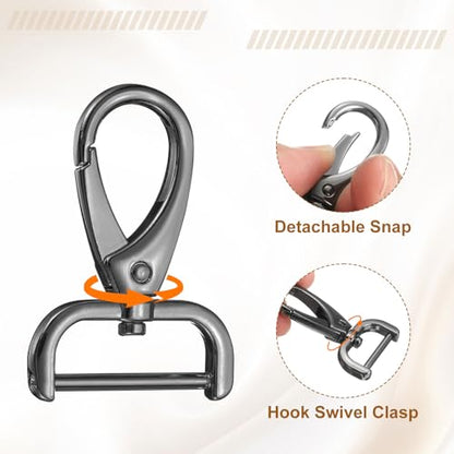 HARFINGTON 2Pcs Detachable Snap Hook Swivel Clasp 1" D Ring with Swivel Lobster Claw Clasps Hook for Purse Strap Keychain Bag DIY Craft, Gunmetal - color: Gunmetal, size: 1"