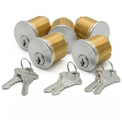 Key4less Brass Mortise Cylinder Lock 1-1/8 Inch Keyway Keyed Alike | Storefront Door Replacement - Adams Rite Kawneer Vistawall - 5pack - size: 5 Pack
