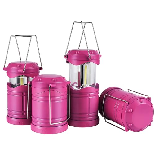 Lichamp LED Camping Lantern, 4 Pack Battery Powered Flashlight for Power Outages, Portable Collapsible Hanging Light Essential for Home, Outdoor, Emergency Lamp Survival Kit Gear for Hurricane, Pink - color: Pink
