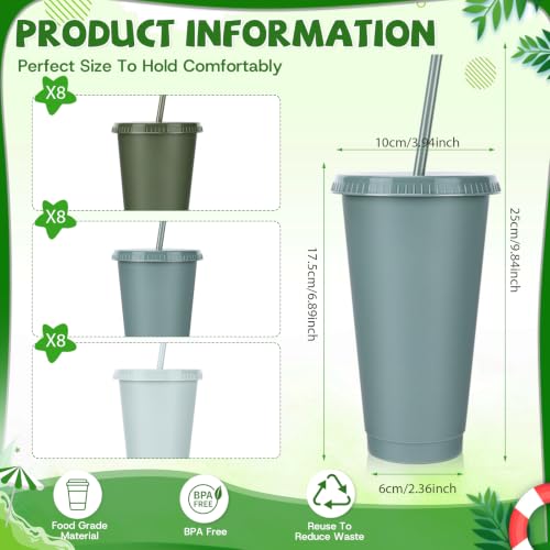 24 Pack Plastic Tumblers with Lids and Straws, Reusable Cups with Lids Plastic Colorful Cups for Parties Birthdays, Iced Coffee Cup Cold Drink Cups Bulk Tumblers (24 oz, Gradient Sage Green Colors) - color: Gradient Sage Green Colors