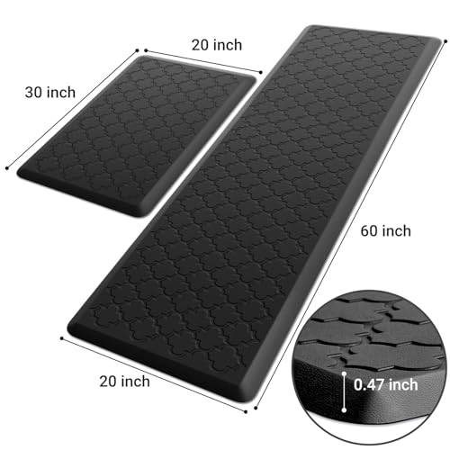 Kitchen Mat 2 PCS Cushioned Anti-Fatigue Floor Mat Standing Mat for Kitchen - color: Black, size: 20"x30"+20"x60"