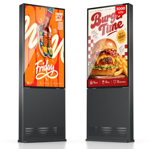 55 Inch Outdoor Digital Signage, 3000 Nits Sun Readable Commercial LCD Advertising Screen, IP66 Waterproof Dustproof, IK10 Vandal & UV Resistant, 24/7 All Weather Kiosk with Remote Content Management - size: 55 Inch New