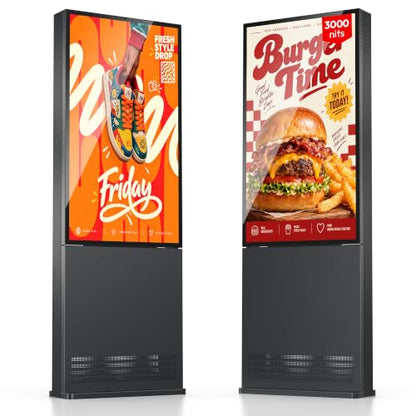 55 Inch Outdoor Digital Signage, 3000 Nits Sun Readable Commercial LCD Advertising Screen, IP66 Waterproof Dustproof, IK10 Vandal & UV Resistant, 24/7 All Weather Kiosk with Remote Content Management - size: 55 Inch New