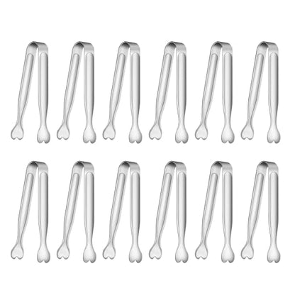 12 PCS Heart-Shaped Small Serving Tongs, 4.3 Inch Mini Sugar Tongs Silver Stainless Steel for Ice Cube, Appetizers, Dessert, Tea Party, Home Kitchen, Coffee Bars, Buffet, Food Grade & Dishwasher Safe - color: Silver, size: 4.3inch-12pcs