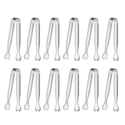 12 PCS Heart-Shaped Small Serving Tongs, 4.3 Inch Mini Sugar Tongs Silver Stainless Steel for Ice Cube, Appetizers, Dessert, Tea Party, Home Kitchen, Coffee Bars, Buffet, Food Grade & Dishwasher Safe - color: Silver, size: 4.3inch-12pcs