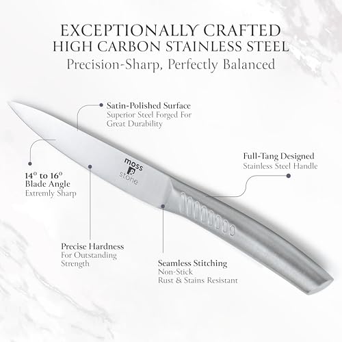 Moss & Stone Small 6 Pcs Kitchen Knife Set with Block, Stainless Steel - color: Stainless Steel, size: 6 Pcs