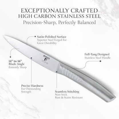 Moss & Stone Small 6 Pcs Kitchen Knife Set with Block, Stainless Steel - color: Stainless Steel, size: 6 Pcs