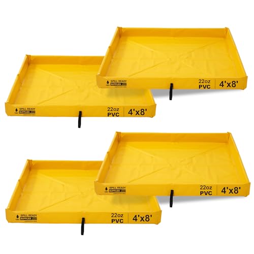 (4-Pack) 4' x 8' Foam Wall Spill Containment Berm, 22oz PVC - 115 Gallon Sump, 4x8 Folding Duck Pond, Yellow with 0.75" Drain - Reusable Oil, Fuel & Chemical Spill Containment Tray - size: 4' x 8'