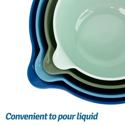 BoxedHome 4 Pack Nesting Mixing Bowl with Pour Spout and Handle, BPA free Microwave & Dishwasher Safe(Green/Blue, 4 Pack with Handle) - color: Green/Blue