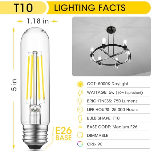 5" T10 Tubular LED Light Bulb, 60W Eq, Dimmable, Daylight 5000K, 8-Pack - color: Daylight, size: 5 Inch- 8 Count