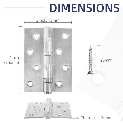 6 Pack Ball Bearing Door Hinges with Square Corners, 4 x 3 Inch Heavy Duty Stainless Steel Hinges with Screws for Exterior & Interior Doors, Brushed Nickel - color: Brushed Nickel, size: 4.0 inch X 3.0 inch