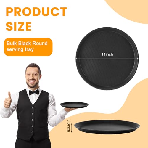 12 Pcs Black Restaurant Serving Trays Bulk, Round Tray, 11 Inch - size: 11 Inch
