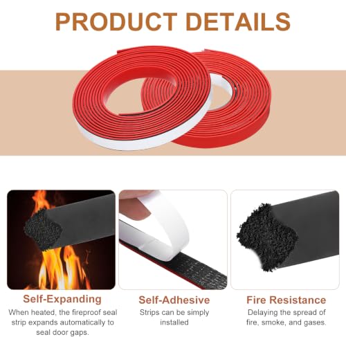 Smoke Fire Seal Strip 9.8Ft 12mm/0.47" Wx 2mm/0.08" T Red - color: Red, size: 9.8FT x 12mm / 0.47" W x 2mm / 0.08" T