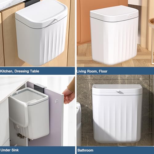 Kitchen Compost Bin Cabinet Hanging Small Trash Can with Lid 2.4 Gallon - color: ivory white