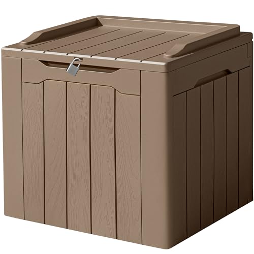 Devoko 31 Gallon Waterproof Outdoor Storage Box Resin Deck Box Lockable and UV Resistant for Patio Furniture,Garden Tools (Light Brown) - color: Light Brown, size: 31 Gallon without Cushion