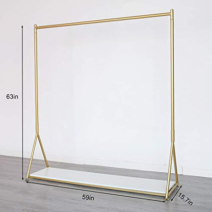 HOMEKAYT Gold Clothing Rack for Home,Boutique,Retail -59’’L - color: White wooden board