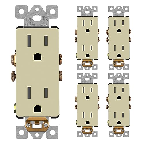LIDER Decorator Receptacle, Tamper-Resistant Wall Outlet, 15A, 5-Pack - color: Ivory, size: 15 Amp (No Wall Plate)
