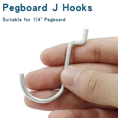 60Pcs Metal Pegboard J Hooks, 1/4" - color: Silver, size: 60pcs