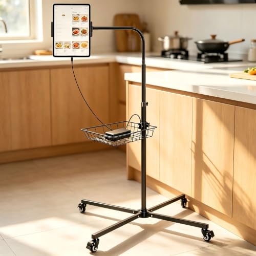 Rolling Tablet Floor Stand with Wheels - Bed Mount for 4.7-13" iPad