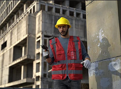 Dazonity High Visibility Safety Vest with Multi Pockets and Zipper, 2XL,Reflective Strips, Fit for Men & Women, Work, Construction,Cycling, Runnning, Surveyor, Volunteer (Red-2XL) - color: Red-2xl