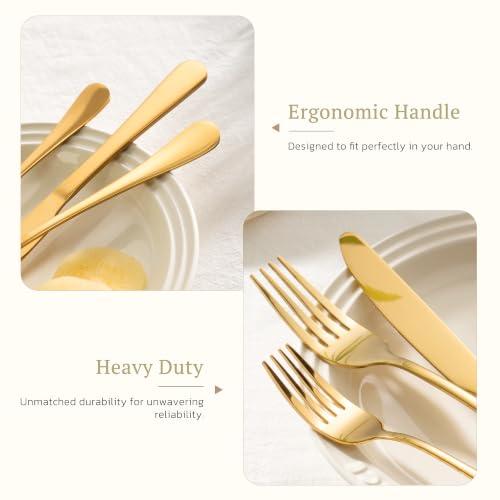 Astercook 25-Piece Gold Silverware Set with Steak Knives, Flatware Tableware Set for 4, Great Food-Grade Stainless Steel Cutlery Set, Mirror Polished Dining Utensils Set, Perfect for Home Restaurant