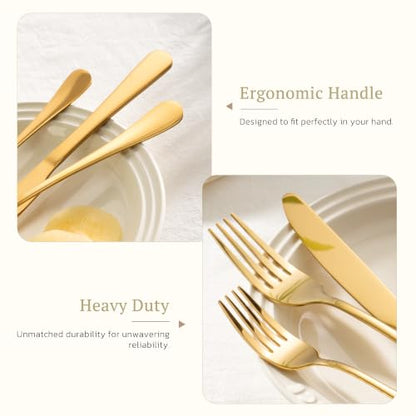 Astercook 25-Piece Gold Silverware Set with Steak Knives, Flatware Tableware Set for 4, Great Food-Grade Stainless Steel Cutlery Set, Mirror Polished Dining Utensils Set, Perfect for Home Restaurant