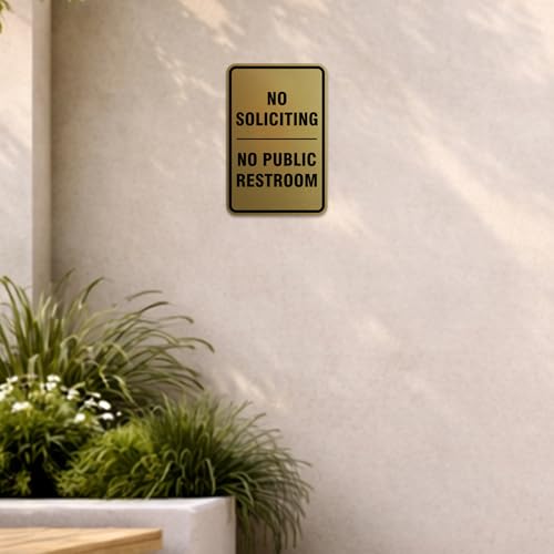 Signs ByLITA Portrait Round No Soliciting No Public Restroom Sign with Adhesive Tape, Mounts On Any Flat Surface (Brushed Silver) - Small - color: Brushed Silver, size: Small (4"H X 6" W)