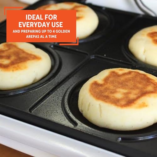 Imusa USA GAU-80300 4 Slot Electric Arepa Maker with Nonstick Surface (1,200-Watts), White - size: 4 Slot, style: Arepa maker