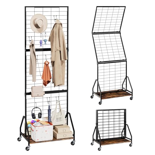 ELYKEN Foldable Grid Wall Panels, 5.7 x 2 FT Movable Gridwall Display Rack - color: Rustic Brown, size: 2'w-1 pack
