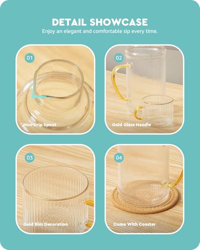 Baffect Water Pitcher Glass Jug With Lid and Spout (With Cup) - style: With Cup