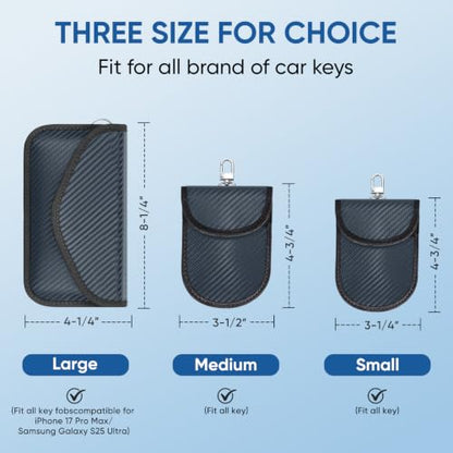 TICONN 2PK Faraday Bag for Car Key Fob, Anti-Theft NFC RFID Blocking Pouch - color: Navy, size: Large