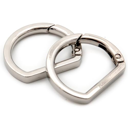 10pcs Metal Spring Key Ring,Spring Snap Hooks Clip Buckle,Flat D Ring for Purses (Silver) - color: Silver
