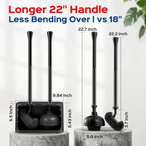 HAMITOR Toilet Bowl Brush and Plunger Set: 2-in-1 Hidden Holder Design - color: Black