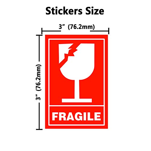 Fragile Glass Stickers - Handle with Care, 2x3 Inch, 300 Pcs Per Roll
