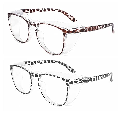 Alsenor Safety Glasses Anti Fog Goggles Protective Eyewear Blue Light Blocking Anti Dust UV Protection Glasses For Men Women (2 Pack(new-leopard+black-leopard)) - color: 2 Pack (New Leopard + Black Leopard)