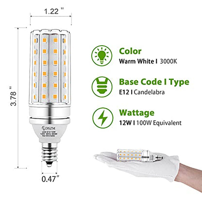 E12 LED Bulbs,12W LED Corn Light Bulb, E12 LED Bulb 100W Equivalent 1200 Lumen 3000K Warm White, Non-Dimmable LED Candelabra Light Bulbs, E12 Candelabra Base Chandelier Light Bulbs, Pack of 3 - color: E12-12w-3000k-3pcs