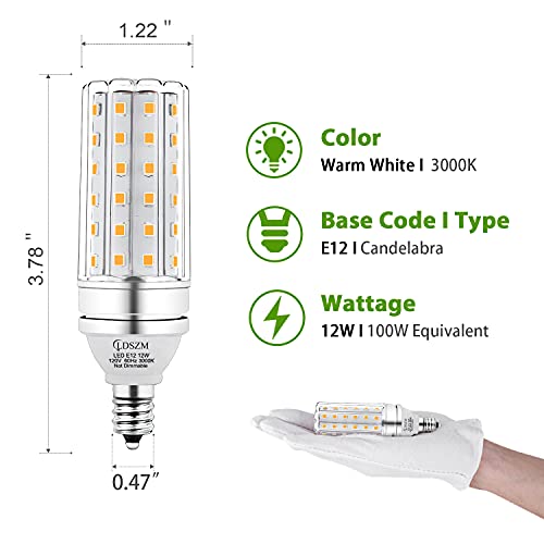 E12 LED Bulbs,12W LED Corn Light Bulb, E12 LED Bulb 100W Equivalent 1200 Lumen 3000K Warm White, Non-Dimmable LED Candelabra Light Bulbs, E12 Candelabra Base Chandelier Light Bulbs, Pack of 3 - color: E12-12w-3000k-3pcs