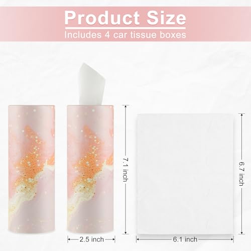SINGARO Car Tissue Holder, 4 Pack Car Cup Holder Facial Tissues with Travel Tissue Bag, Quick and Convenient Flower Combination Box(4 Canisters/200 Tissues) Pink Gold - color: pink gold