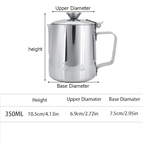 Stainless Steel Pitcher, 350ml Milk Pitcher with Lid，Stainless Steel Coffee Cup Mug Milk Frothing Jug for Latte Coffee Art for Office Kitchen (4.13in Height) (Pack of 2) - size: 11.8 Ounces (Pack of 2)
