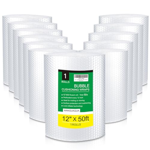 WANGUAGUA Bubble Packing Wrap, Carton of 12 Rolls 12 Inch x 50 ft - size: 12in. x 50ft. / 12 Rolls