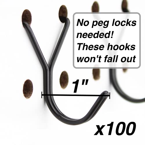Steel Pegboard Hooks 100-Pack 1in J-Hook, Black - Will Not Fall Out - Fits Any Peg Board - Multipurpose - Organize Necklaces, Jewelry, Retail Items, Keys, Craft or Supplies - color: Black, size: 1” - 100Pack