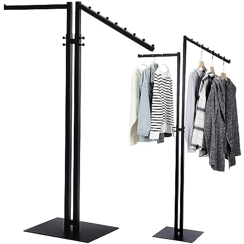 Ripeng 2 Way Clothing Rack with Straight and Slant Arms Heavy Duty Clothes Garment Rack for Retail Restaurants Storage Display, Adjustable from 48 Inch to 72 Inch(Black) - color: Black