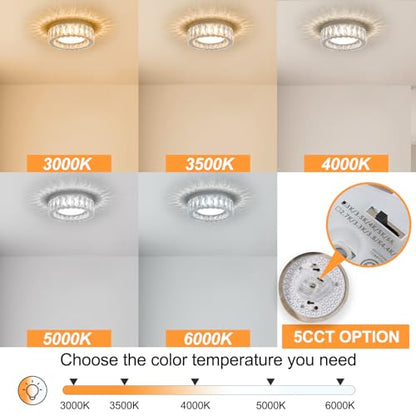 11 Inch Dimmable Luxury Crystal LED Flush Mount Ceiling Light - color: Chrome, size: 11 Inch