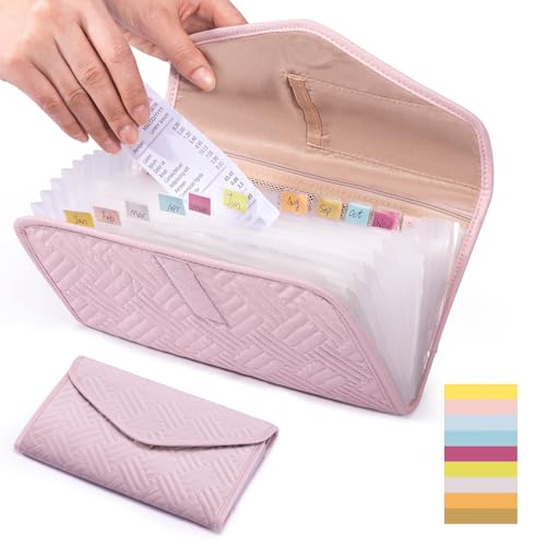 Money Organizer for Cash,10x6 Receipt Organizer for Business w/12 Pockets - color: Pink, size: 10 x 6"