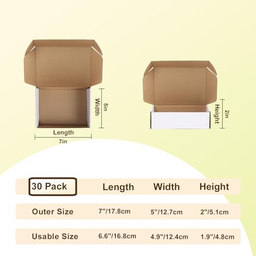 WIFTREY 7X5X2 Shipping Boxes Set of 30, 7X5X2 White Corrugated Cardboard Box for Packaging Small Business, Gift Packing, Mailing, Moving - color: White 30 Pack, size: 7x5x2