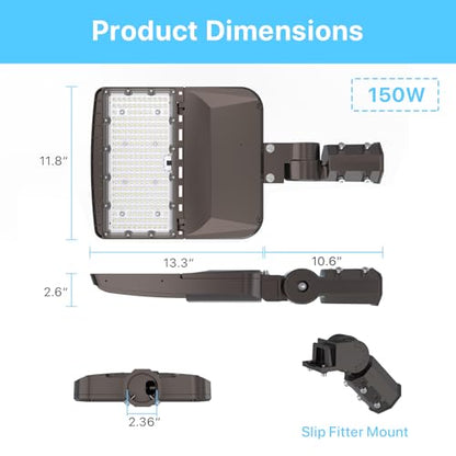 HYPERLITE LED Parking Lot Lights 150W UL Certified IP65 LED Pole Light with Dusk to Dawn Photocell - 5000K 25,500lm Equivalent to 600W HPS/HID- Adjustable Slip Fitter Mounting