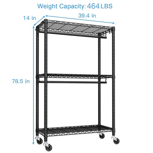 FUTASSI P3 Rolling Clothes Rack, Clothing Racks for Hanging Clothes, Black - color: Black, size: P3