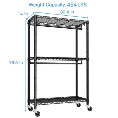 FUTASSI P3 Rolling Clothes Rack, Clothing Racks for Hanging Clothes, Black - color: Black, size: P3