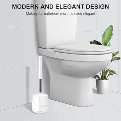 SetSail Toilet Brush, Self Closing Lid Toilet Bowl Brushes Holder and Extra Long Handle Ventilated Toilet Brush Set for Bathroom Cleaning, Nylon Bristles, Pure White - color: Pure White, size: 1 pack